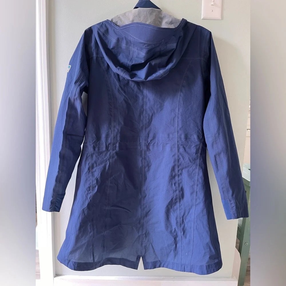 KUHL Jetstream Lightweight Trench Women’s Medium Navy Blue Hooded Rain Jacket - Picture 4 of 12
